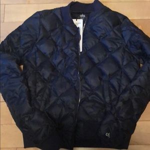alo yoga blue camo bomber jacket
